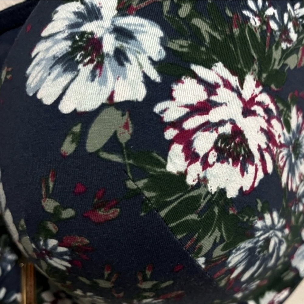 CACIQUE Navy Floral BRA boost/plunge SIZE 40DD underwire BRAND NEW front closure - Picture 5 of 7